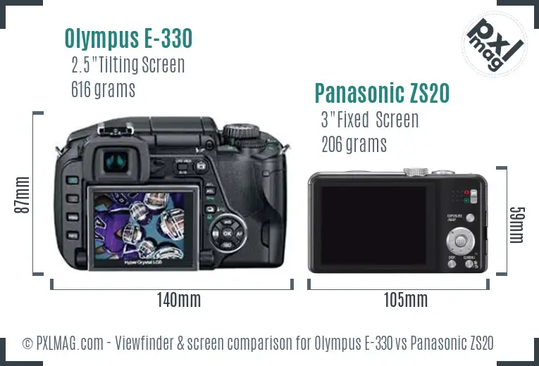 Olympus E-330 vs Panasonic ZS20 Screen and Viewfinder comparison