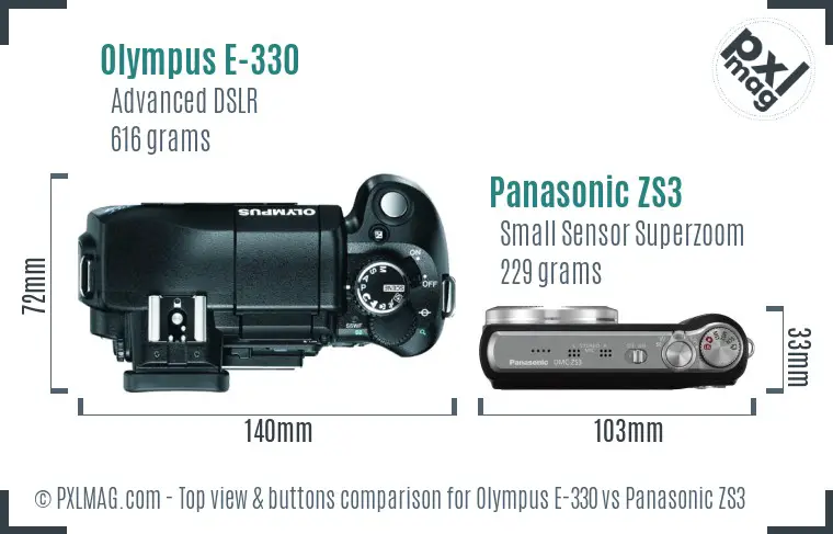 Olympus E-330 vs Panasonic ZS3 top view buttons comparison