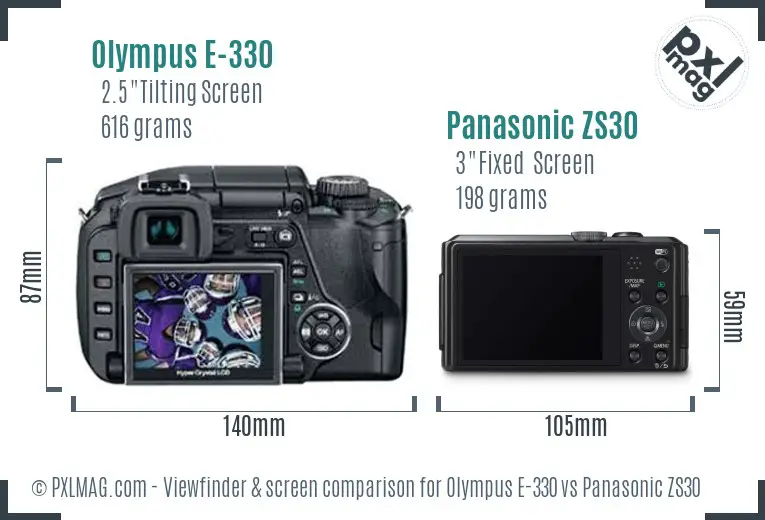 Olympus E-330 vs Panasonic ZS30 Screen and Viewfinder comparison