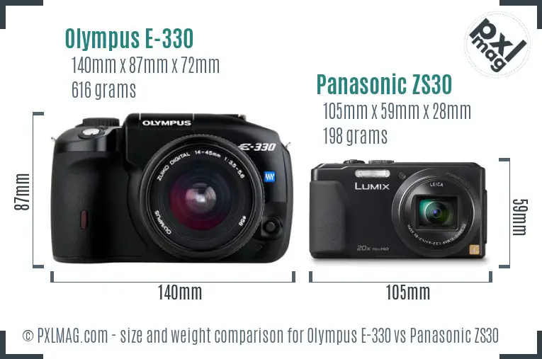 Olympus E-330 vs Panasonic ZS30 size comparison