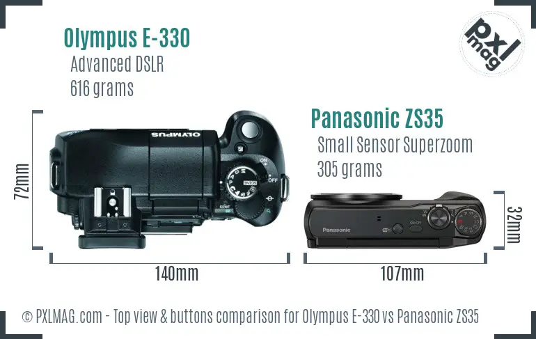 Olympus E-330 vs Panasonic ZS35 top view buttons comparison