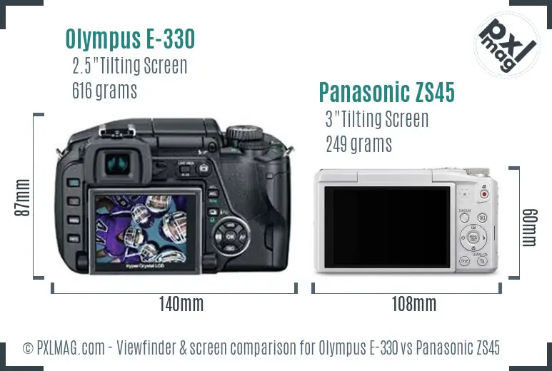 Olympus E-330 vs Panasonic ZS45 Screen and Viewfinder comparison