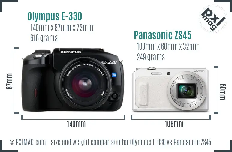 Olympus E-330 vs Panasonic ZS45 size comparison