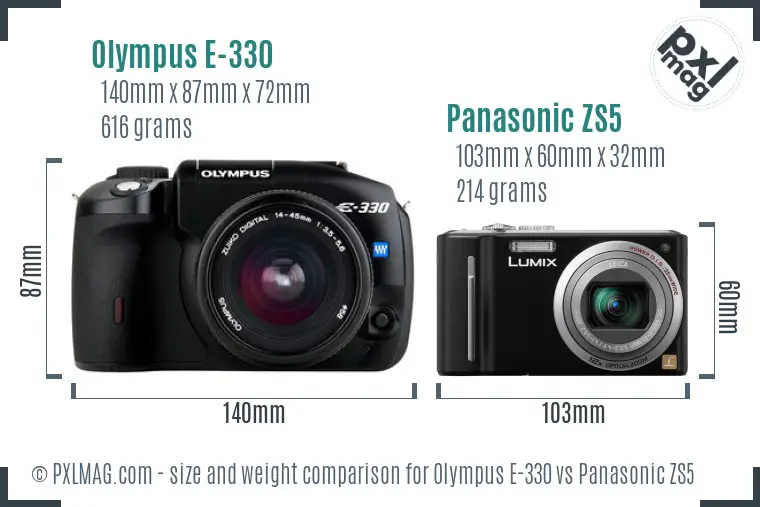 Olympus E-330 vs Panasonic ZS5 size comparison