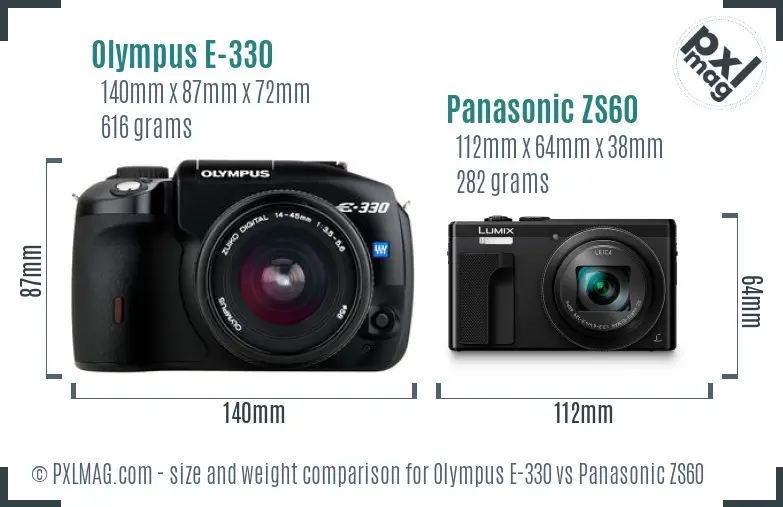 Olympus E-330 vs Panasonic ZS60 size comparison