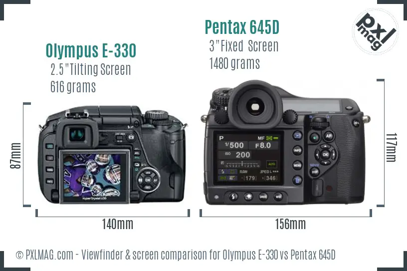 Olympus E-330 vs Pentax 645D Screen and Viewfinder comparison