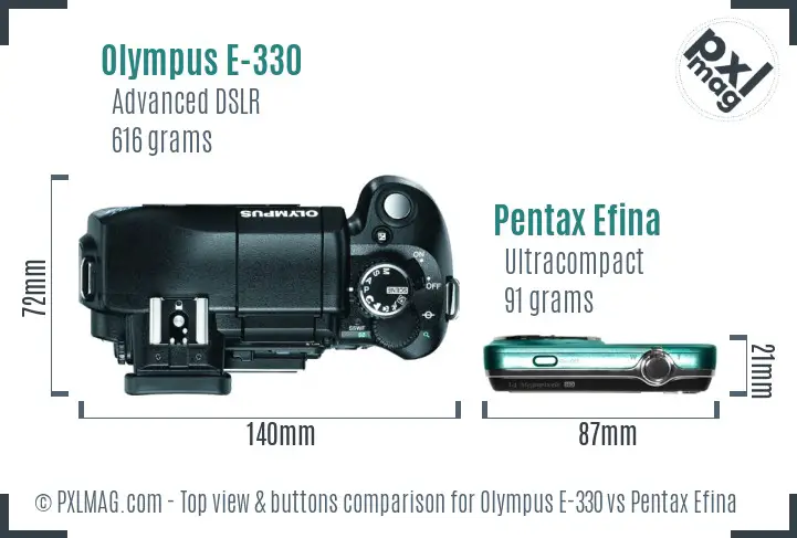 Olympus E-330 vs Pentax Efina top view buttons comparison