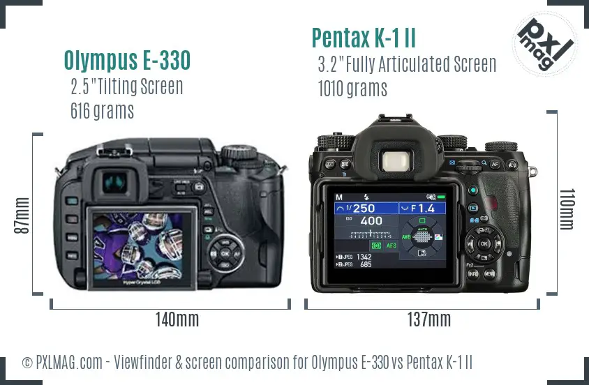 Olympus E-330 vs Pentax K-1 II Screen and Viewfinder comparison