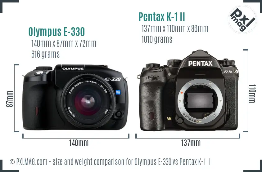 Olympus E-330 vs Pentax K-1 II size comparison