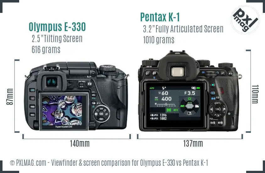 Olympus E-330 vs Pentax K-1 Screen and Viewfinder comparison