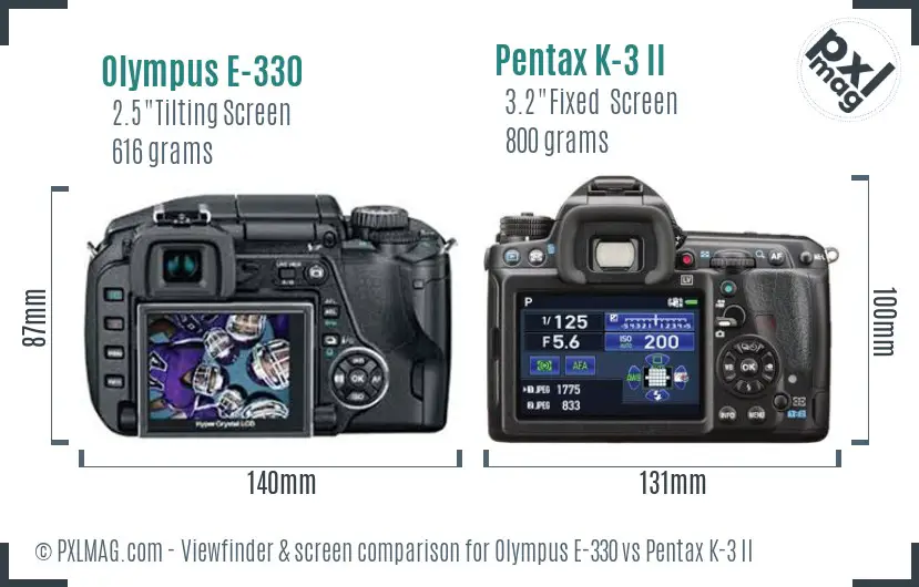 Olympus E-330 vs Pentax K-3 II Screen and Viewfinder comparison