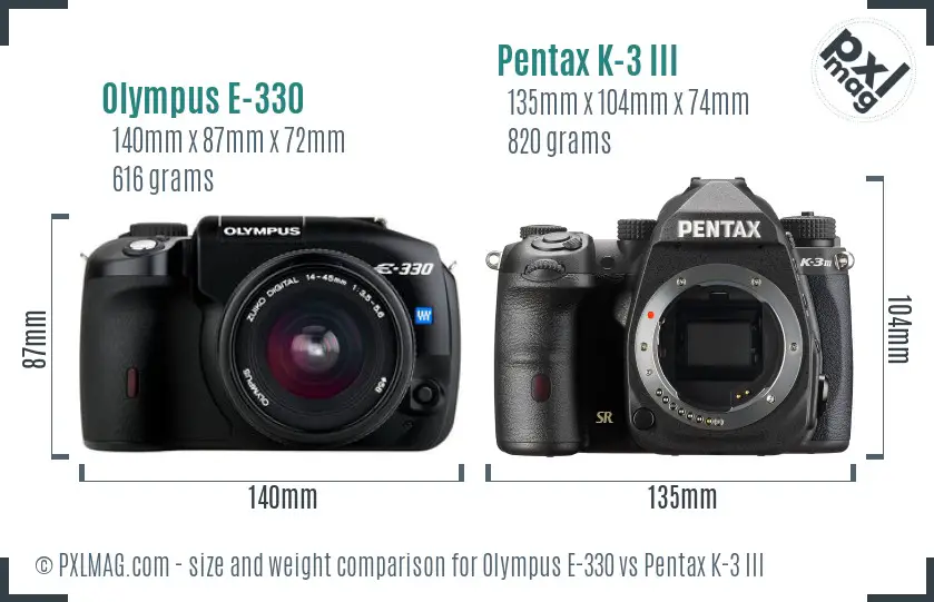 Olympus E-330 vs Pentax K-3 III size comparison