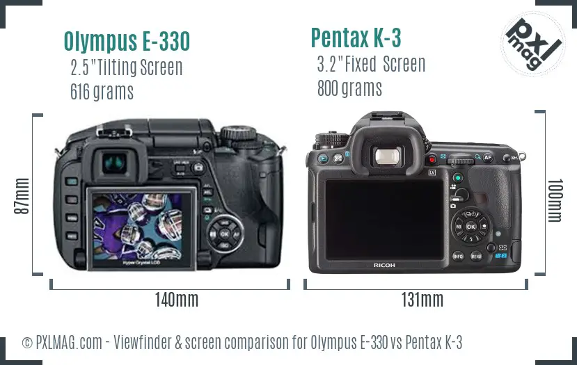 Olympus E-330 vs Pentax K-3 Screen and Viewfinder comparison