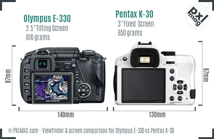 Olympus E-330 vs Pentax K-30 Screen and Viewfinder comparison