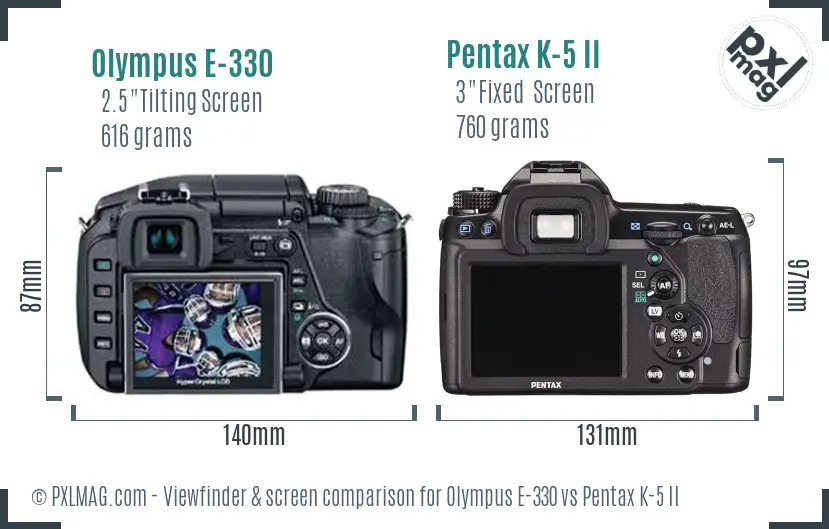 Olympus E-330 vs Pentax K-5 II Screen and Viewfinder comparison