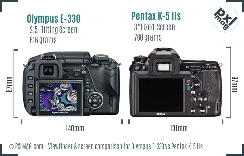 Olympus E-330 vs Pentax K-5 IIs Screen and Viewfinder comparison