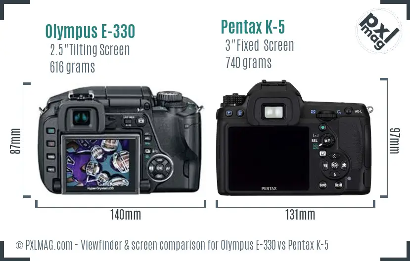 Olympus E-330 vs Pentax K-5 Screen and Viewfinder comparison
