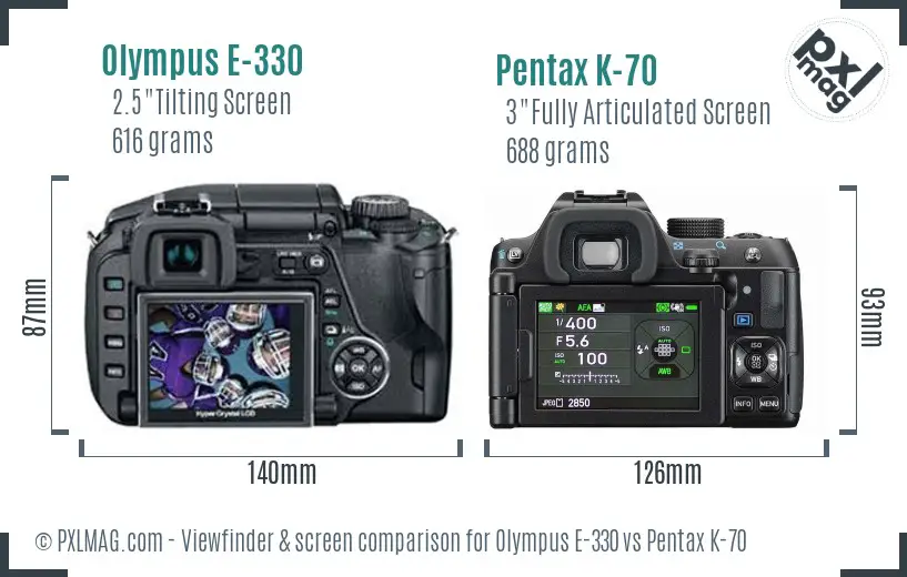 Olympus E-330 vs Pentax K-70 Screen and Viewfinder comparison