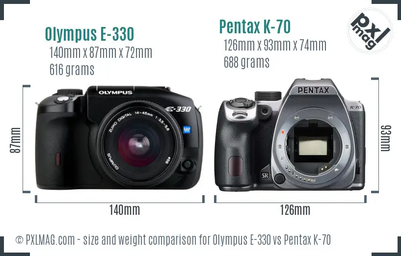 Olympus E-330 vs Pentax K-70 size comparison