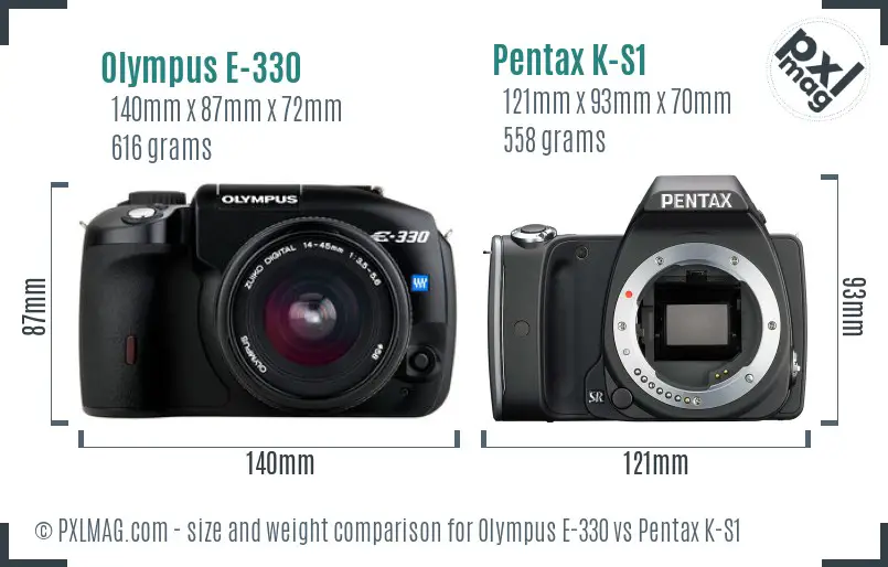 Olympus E-330 vs Pentax K-S1 size comparison