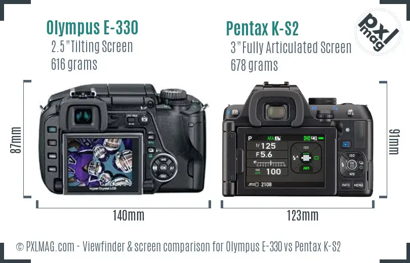 Olympus E-330 vs Pentax K-S2 Screen and Viewfinder comparison