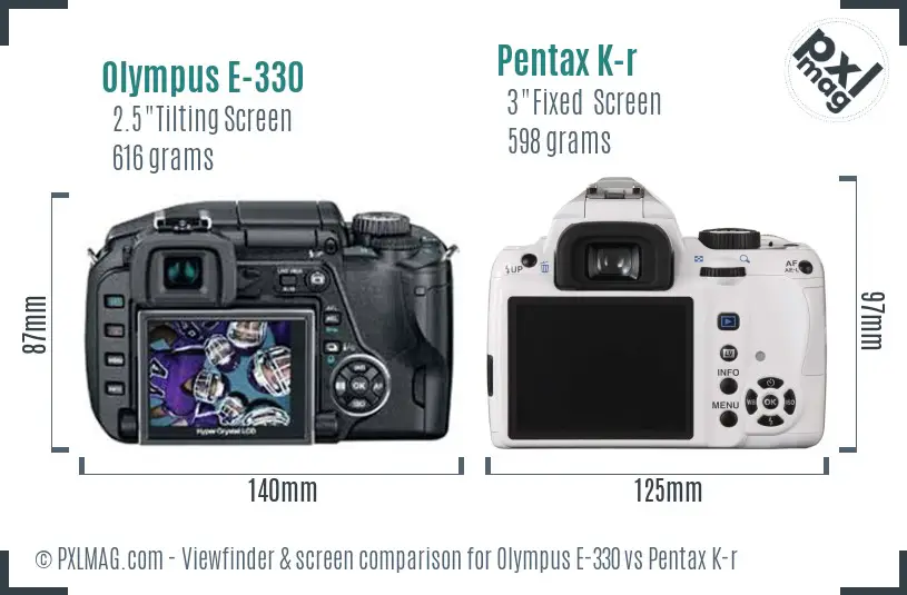 Olympus E-330 vs Pentax K-r Screen and Viewfinder comparison