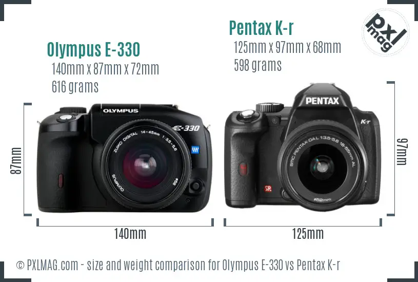 Olympus E-330 vs Pentax K-r size comparison