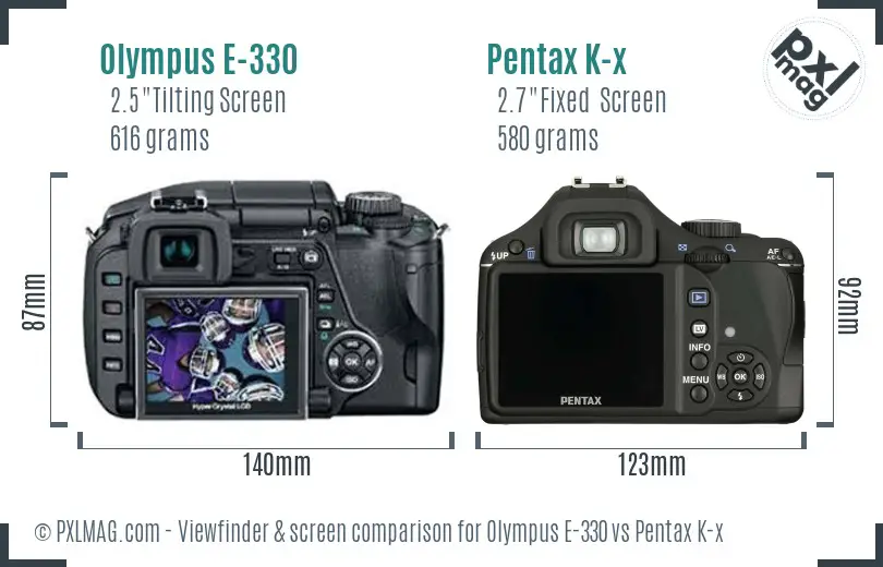 Olympus E-330 vs Pentax K-x Screen and Viewfinder comparison