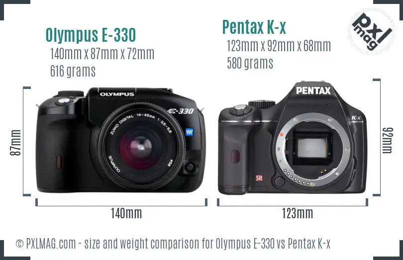 Olympus E-330 vs Pentax K-x size comparison