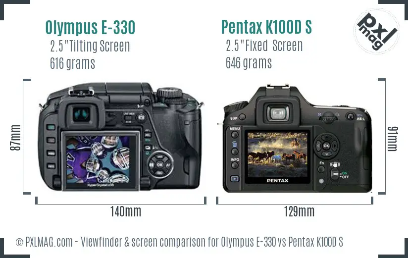 Olympus E-330 vs Pentax K100D S Screen and Viewfinder comparison