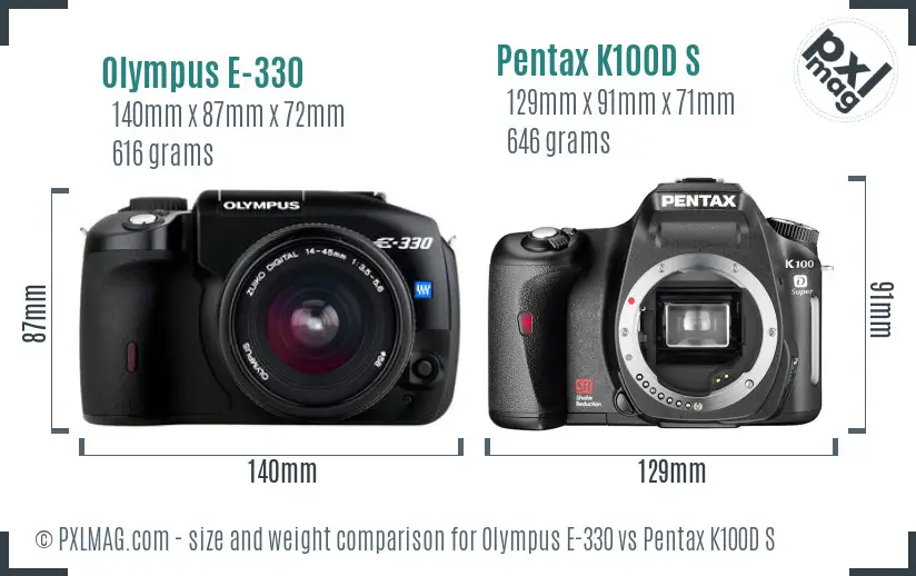 Olympus E-330 vs Pentax K100D S size comparison