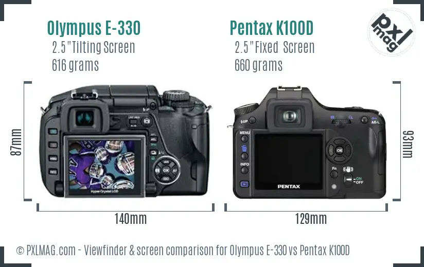 Olympus E-330 vs Pentax K100D Screen and Viewfinder comparison