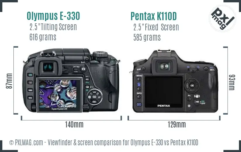 Olympus E-330 vs Pentax K110D Screen and Viewfinder comparison