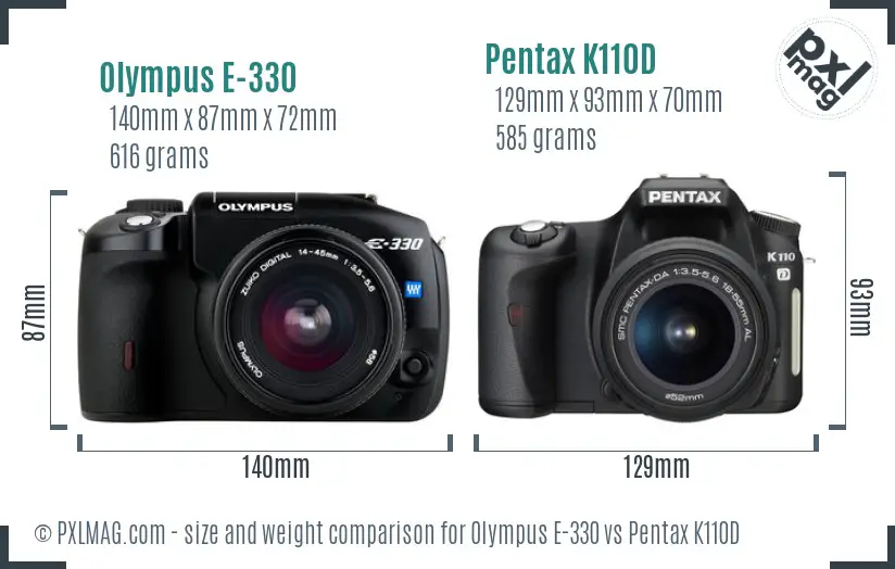 Olympus E-330 vs Pentax K110D size comparison