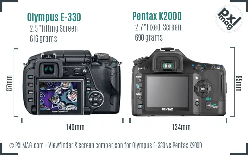 Olympus E-330 vs Pentax K200D Screen and Viewfinder comparison
