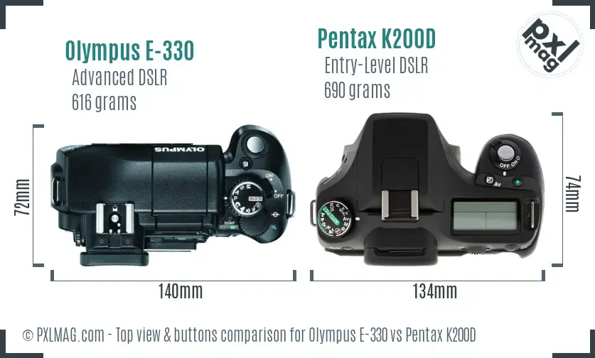 Olympus E-330 vs Pentax K200D top view buttons comparison