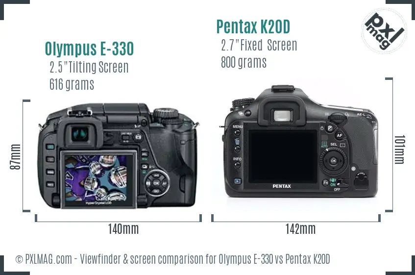 Olympus E-330 vs Pentax K20D Screen and Viewfinder comparison