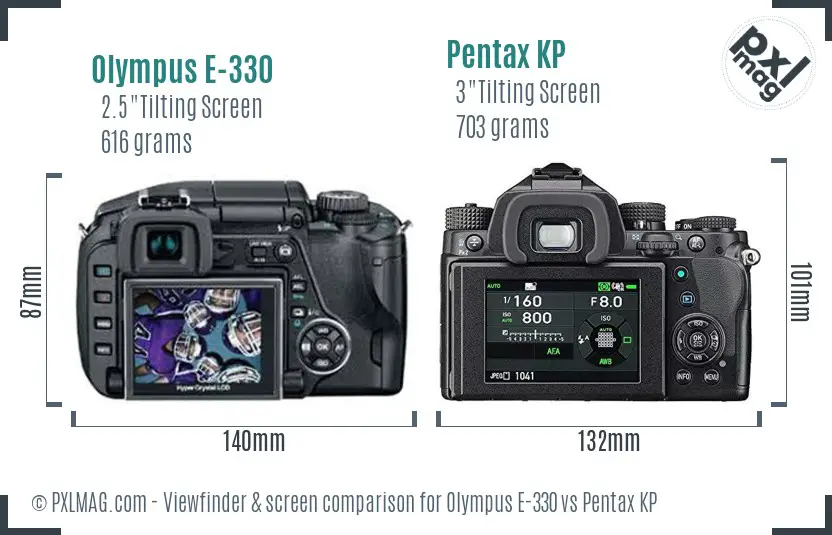 Olympus E-330 vs Pentax KP Screen and Viewfinder comparison