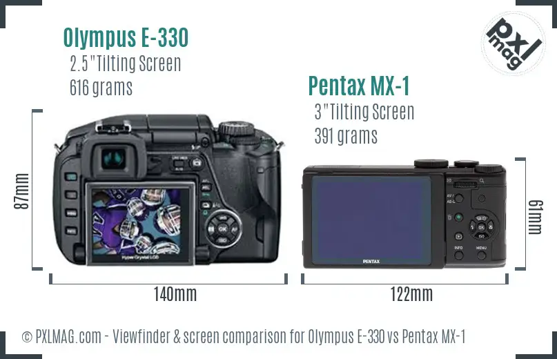 Olympus E-330 vs Pentax MX-1 Screen and Viewfinder comparison