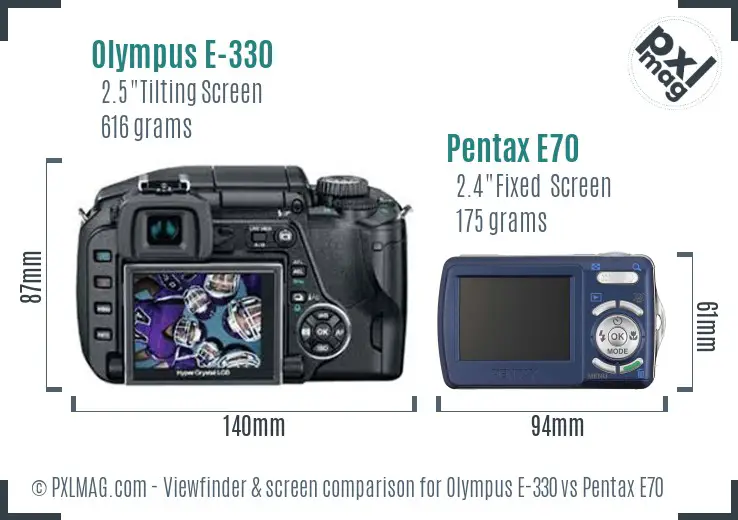 Olympus E-330 vs Pentax E70 Screen and Viewfinder comparison