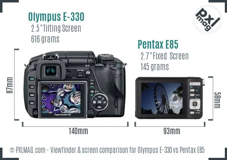 Olympus E-330 vs Pentax E85 Screen and Viewfinder comparison