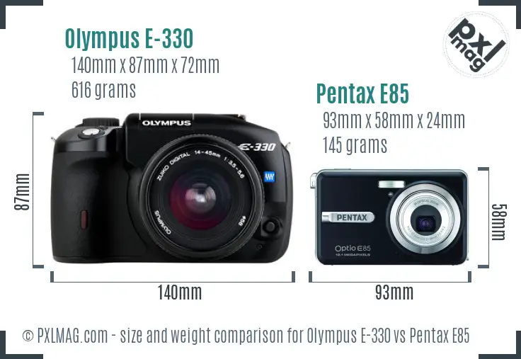 Olympus E-330 vs Pentax E85 size comparison