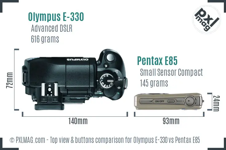 Olympus E-330 vs Pentax E85 top view buttons comparison
