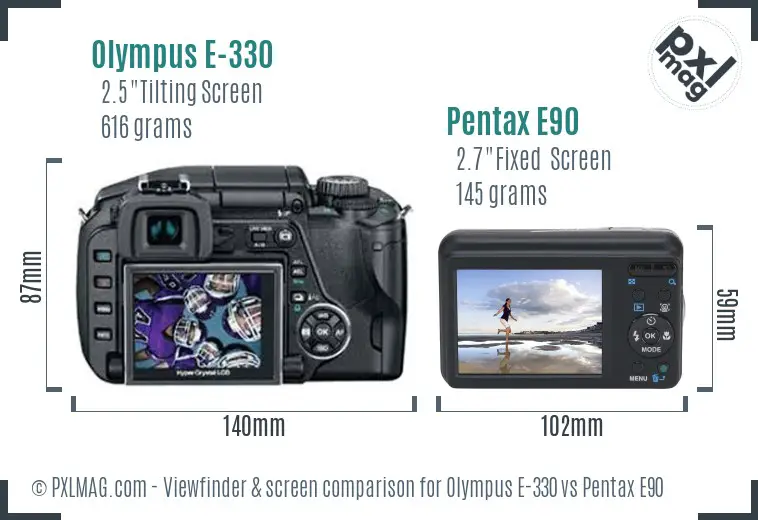 Olympus E-330 vs Pentax E90 Screen and Viewfinder comparison