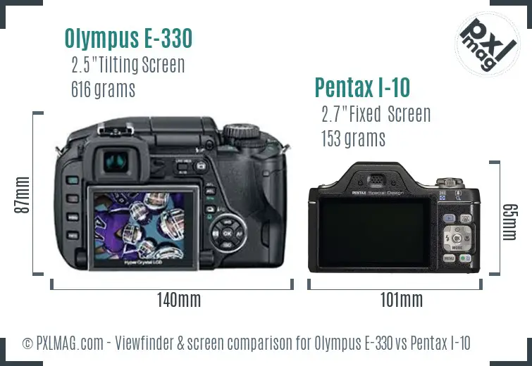 Olympus E-330 vs Pentax I-10 Screen and Viewfinder comparison