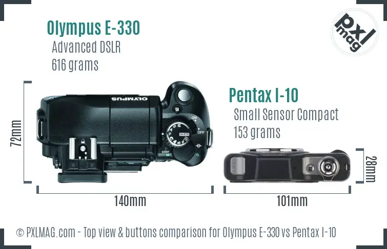 Olympus E-330 vs Pentax I-10 top view buttons comparison