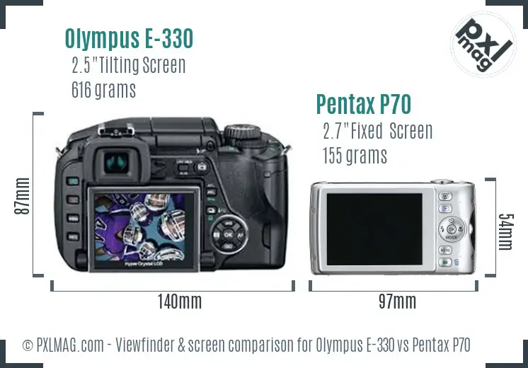 Olympus E-330 vs Pentax P70 Screen and Viewfinder comparison
