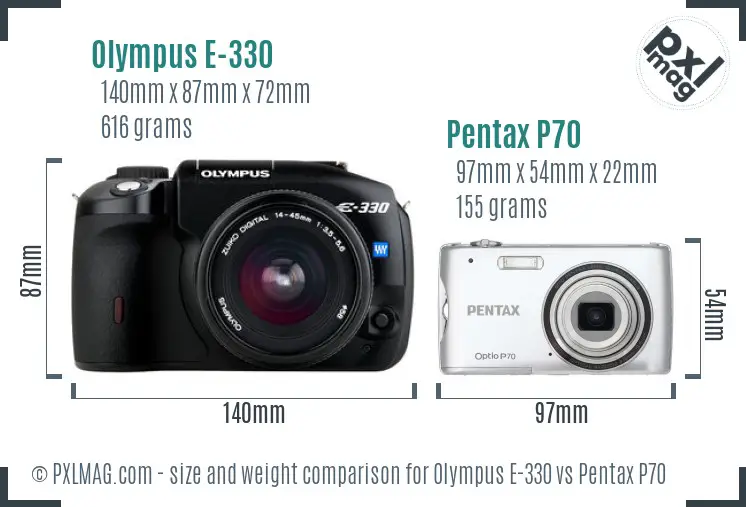 Olympus E-330 vs Pentax P70 size comparison