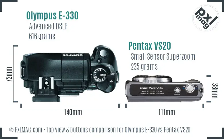 Olympus E-330 vs Pentax VS20 top view buttons comparison