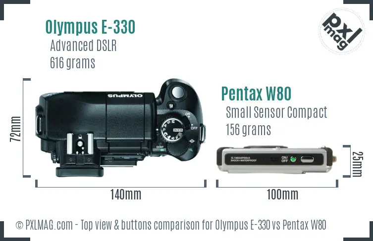Olympus E-330 vs Pentax W80 top view buttons comparison